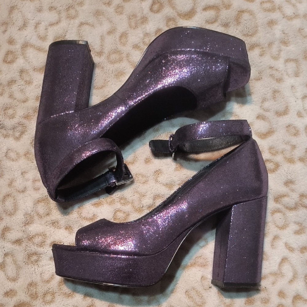 Elegant Purple Glitter Platform Heels